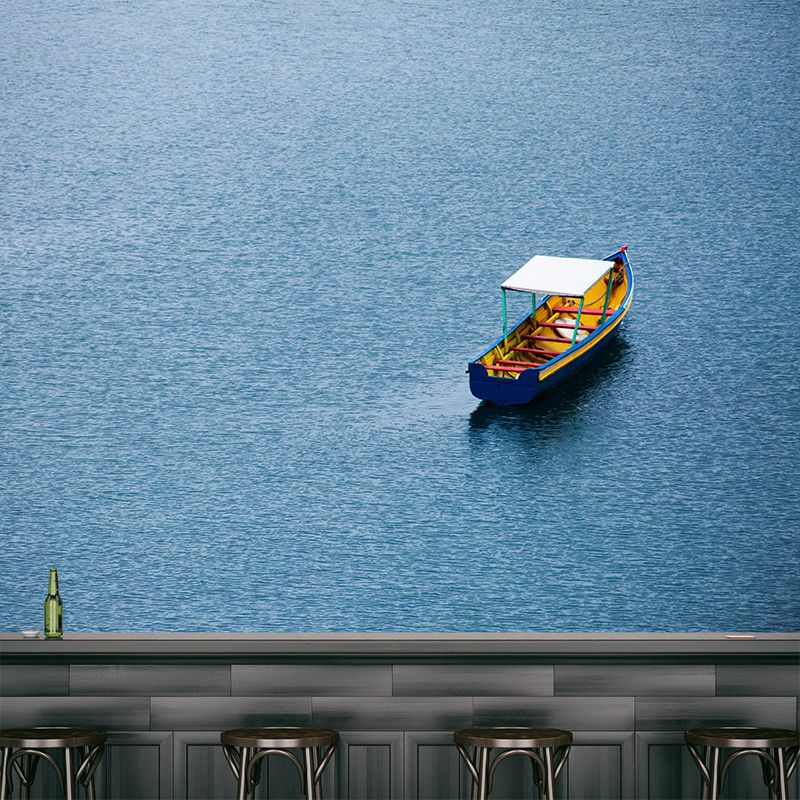 Mildew Resistant Mural with Sea and Boat Pattern Wallpaper for Home Decoration