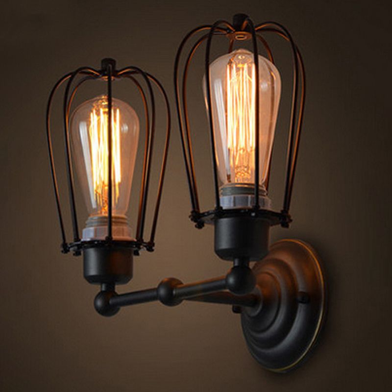 Industrial Metal Wall Mounted Vanity Lights 2 Heads over Mirror Vanity Lights in Metal Cage
