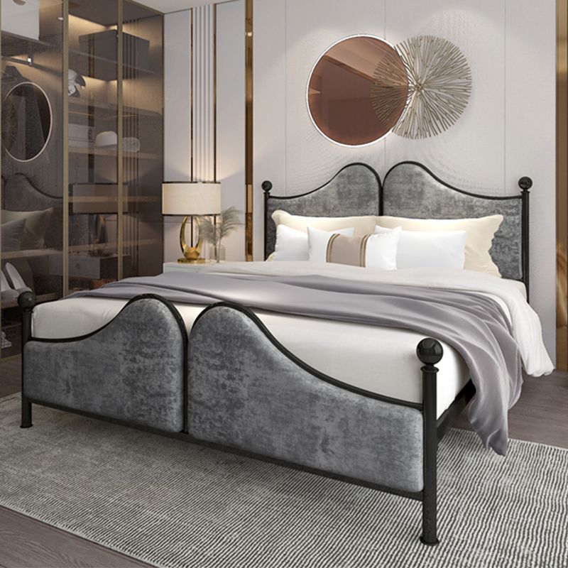 Glam Simple Metallic Bed Frame Upholstered Headboard Iron Panel Bed