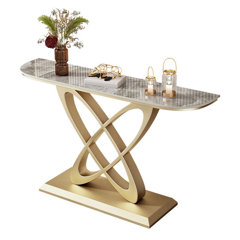 Glam Stone Console Table Iron Scratch Resistant Console Sofa Table for Hall