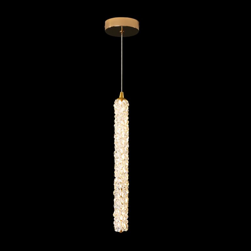 Simplicità Pendulum lineare Luce ottagonale Crystal Crystal LED soggiorno Luce in ottone