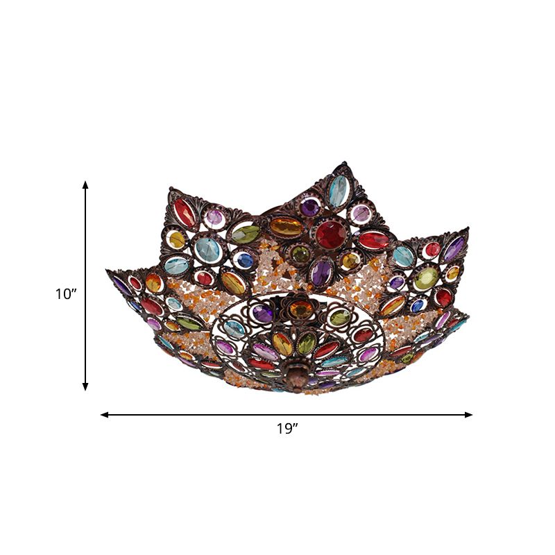 Lámpara de montaje empotrado en forma de estrella para sala de estar, estilo bohemio, Metal, 3 bombillas, 15 "/19" de ancho, accesorio negro montado en el techo con decoración acrílica
