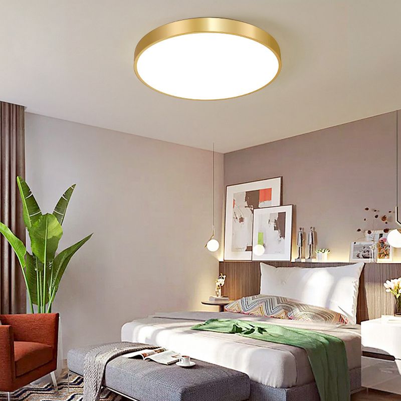 Gold Drum Metal Flush Mount Ceiling Lighting Modern Minimalist Style LED Living Room Flush Lamp