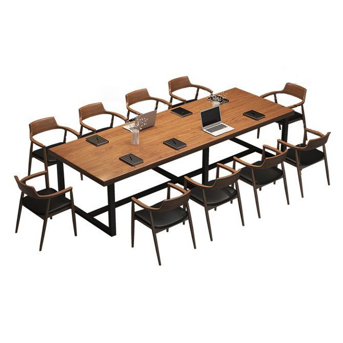 Natural Solid Wood Dining Collection Trestle Base Industrial Dining Table without Chair