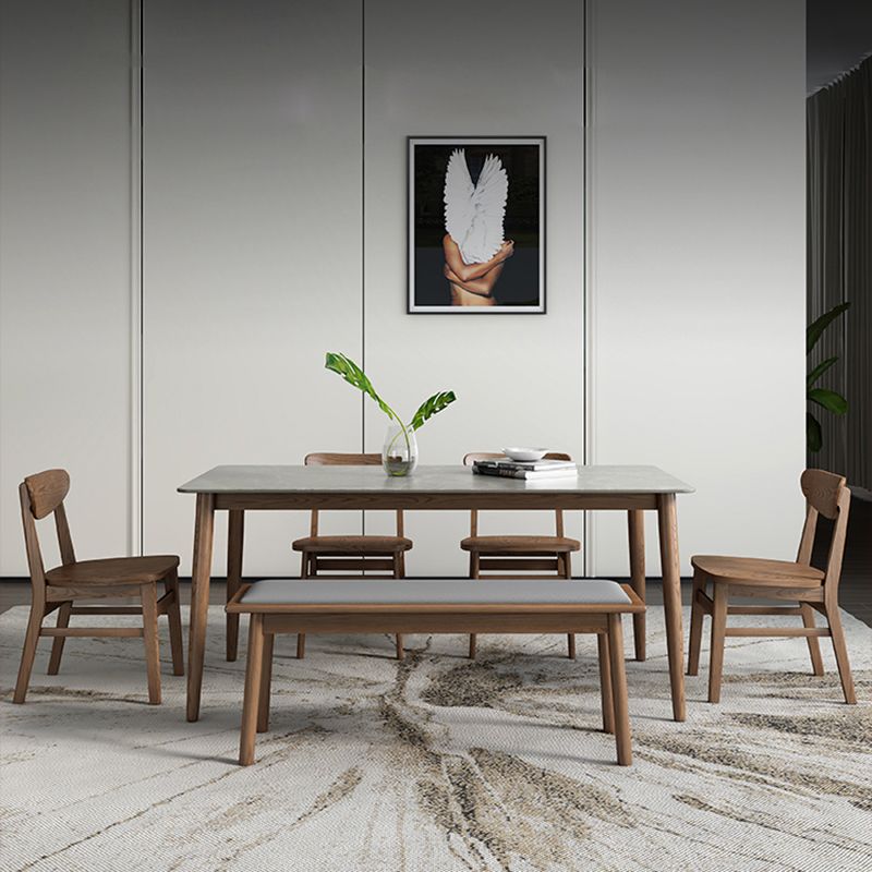Sintered Stone Rectangle Dining Table Medieval Modern Table with Wooden 4 Legs