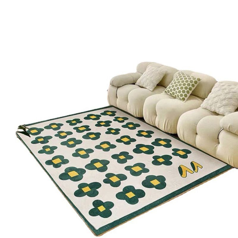 Green Modern Carpet Floral Pattern Polyester Area Rug Easy Care Washable Rug for Home Decor