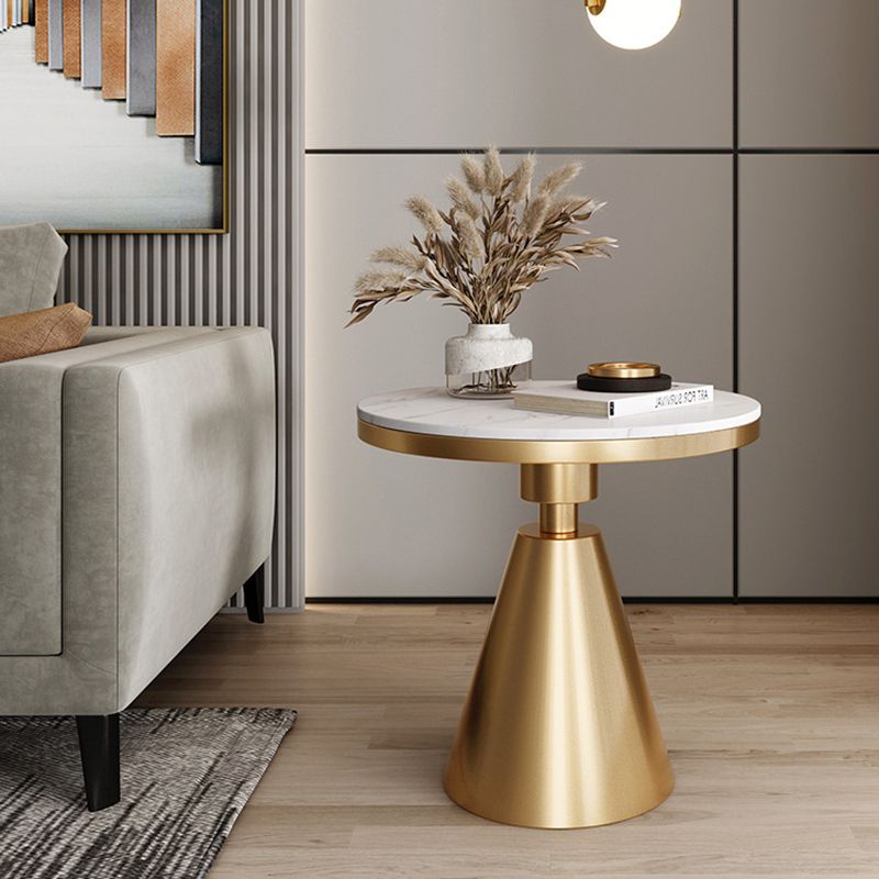 Modernistic Round Slate Top Side End Table Metal Pedestal Table