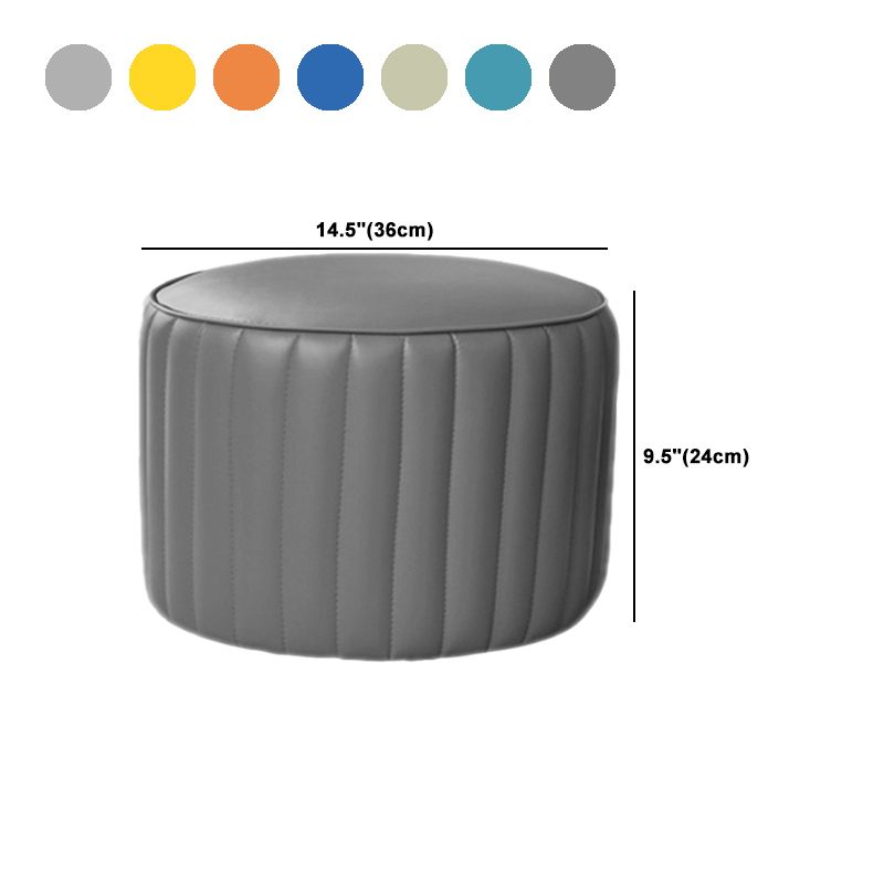 Modern Water Resistant Pouf Pure Color Round Leather Indoor Pouf