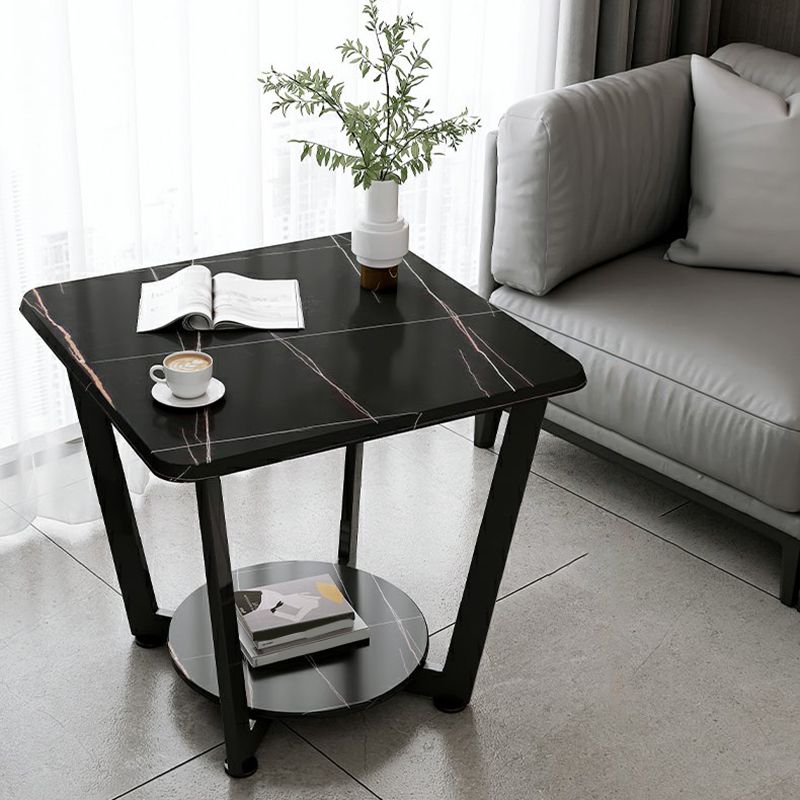 Modernistic Metallic Pedestal End Table Metal Rectangular Slate Top Side End Table