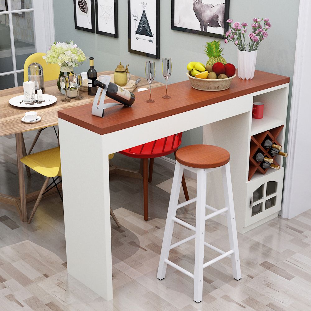 Contemporary Double Pedestal Rectangle Bar Table for Kitchen Dining Room