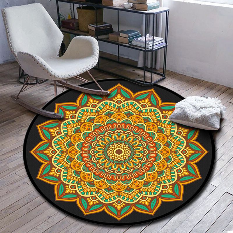 Folks Multicolor Mandala Rug Synthetics Moroccan Rug Machine Washable Non-Slip Pet Friendly Carpet for Living Room