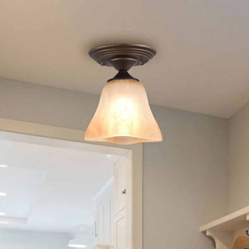 Amberkleurige glazen bel-plafondlamp Klassieke enkele woonkamer, semi-inbouwlamp