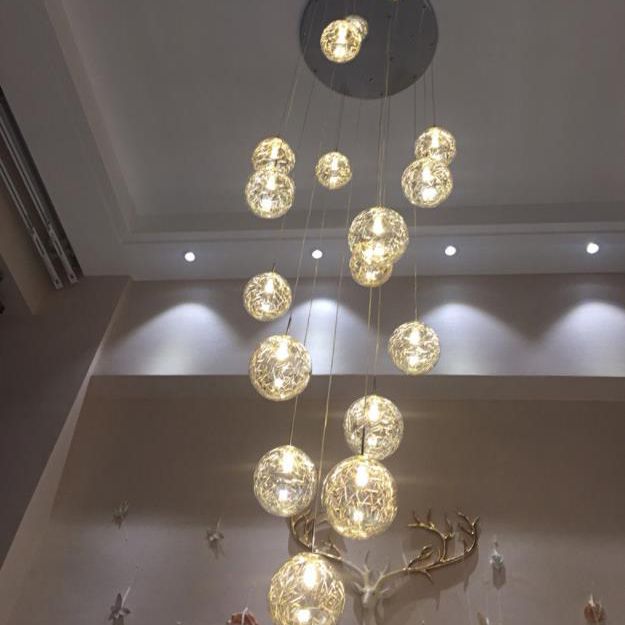 Ball Glass Suspension Lamp Modern Simplicity Multi Pendant Ceiling Light for Stairwell