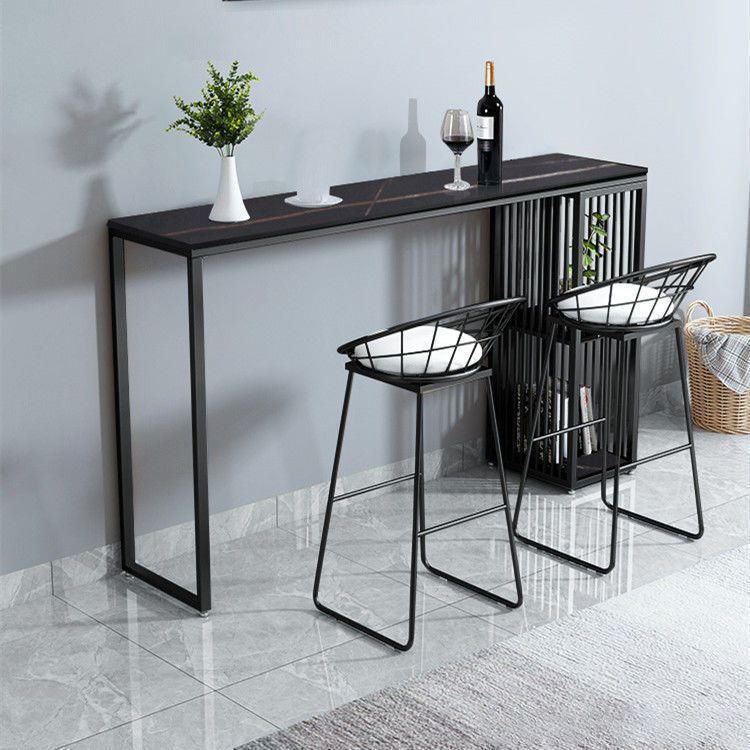 Black Stone Top Bar Dining Table Modern Rectangle Bar Table with Storage