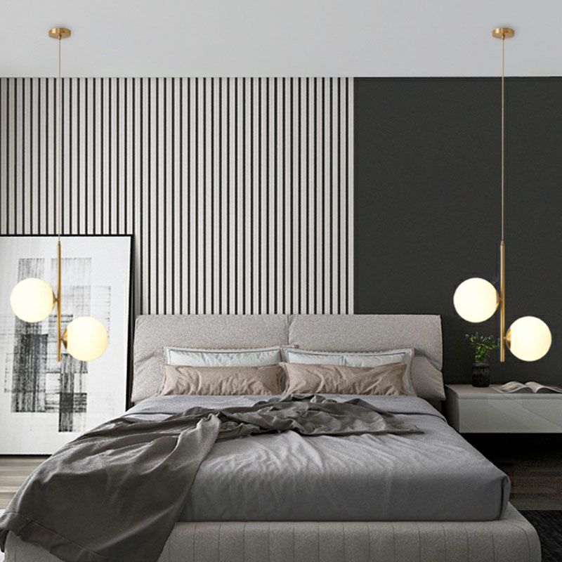 2 luci da letto lampadario per la lampadario oro lampada appesa con tonalità in vetro opale globo