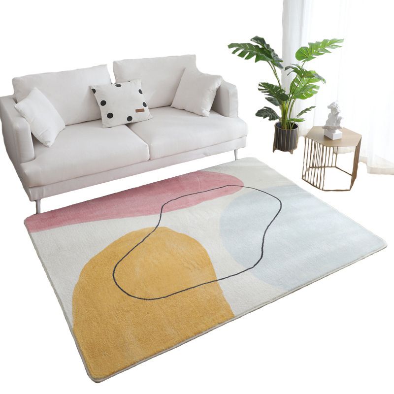 Pink Nordic Rug Polyester Irregular Color Block Rug Washable Rug for Living Room