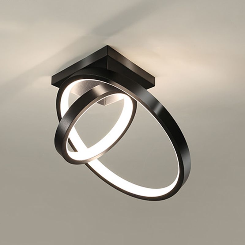 Cerchi Flush Lamp Fixture Simplicity Metallic Black / White LED Soffsh Mount in Warm / White Light
