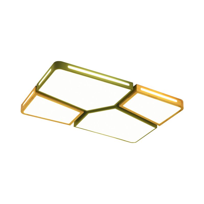 Modern Spliced Rectangle Flush Mount Wooden 35.5"/45" Wide LED Bedroom Ceiling Flush Light in Grey/White/Green