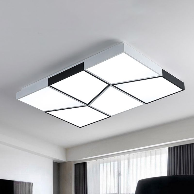 19.5"/35.5"/47" Modern Square Ceiling Light Fixture Acrylic Shade LED Black and White Flush Ceiling Light for Living Room in Warm/White