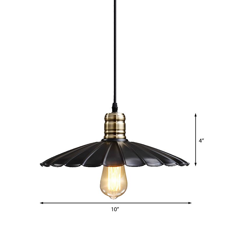 10 "/12" breed geschulpte ijzeren plafond Hangend licht Vintage 1 lichte hanglamp met verstelbaar koord in zwart/wit