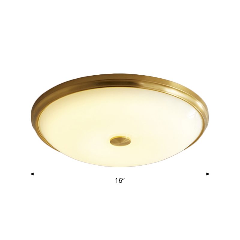 12.5"/16" Dia Antiqued Gold LED Flush Mount Simplicity White Glass Bowl/Round Ceiling Light for Bedroom
