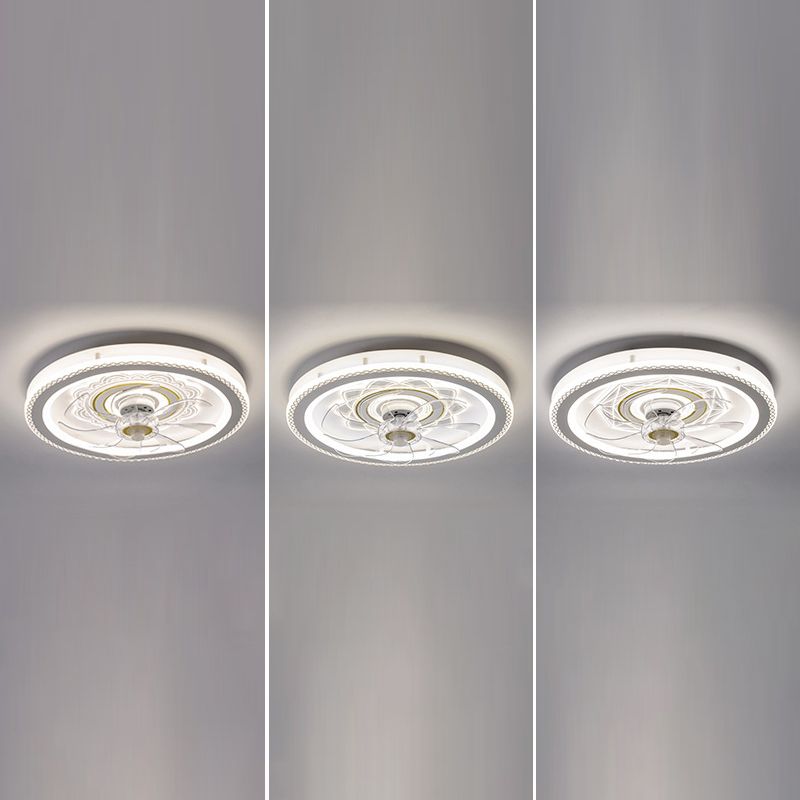 Weißer Kreis LED Deckenventilator Leichte stilvolle nordische Acryl -Halbflush -Halterung für Schlafzimmer