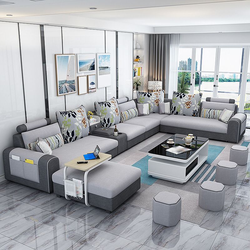 155.12"L X 92.52"W X 36.65"H Cotton Blend Sofa Removable Cushions Sectionals with Storage