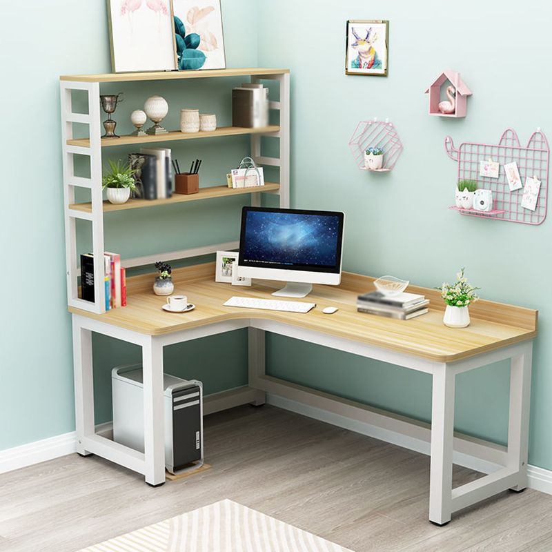 L-Shape Writing Desk Steel H-Shape Table Leg Desk with Shelf