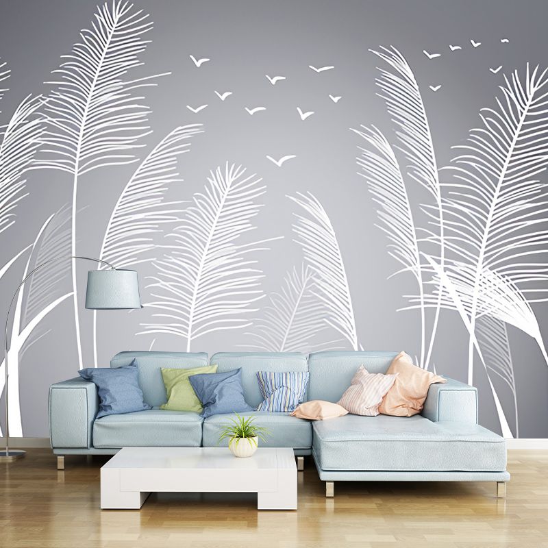 Customized Grey Tree Mural Wallpaper for Living Room, Non-Woven Material