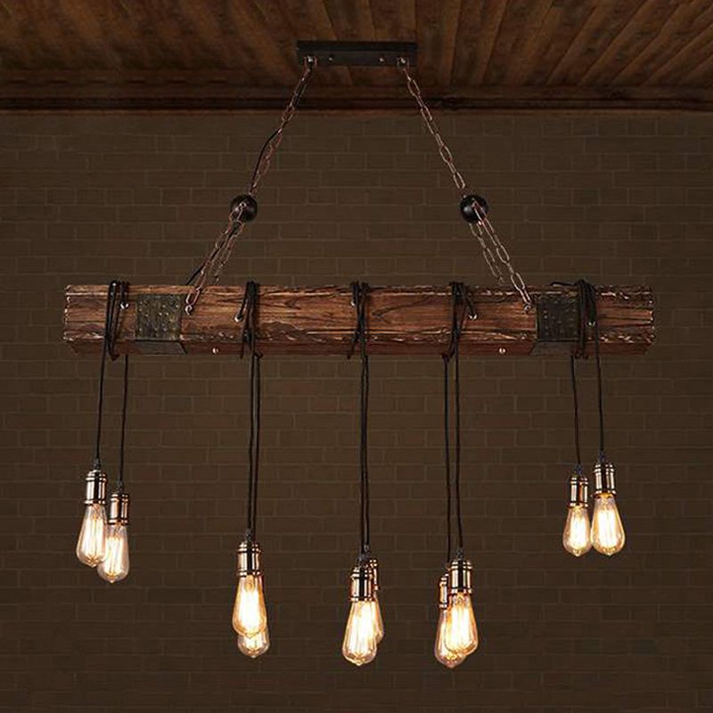 Industrial Bulb Pendant Island Lighting Wood Multiple-Light Island Pendant Lights