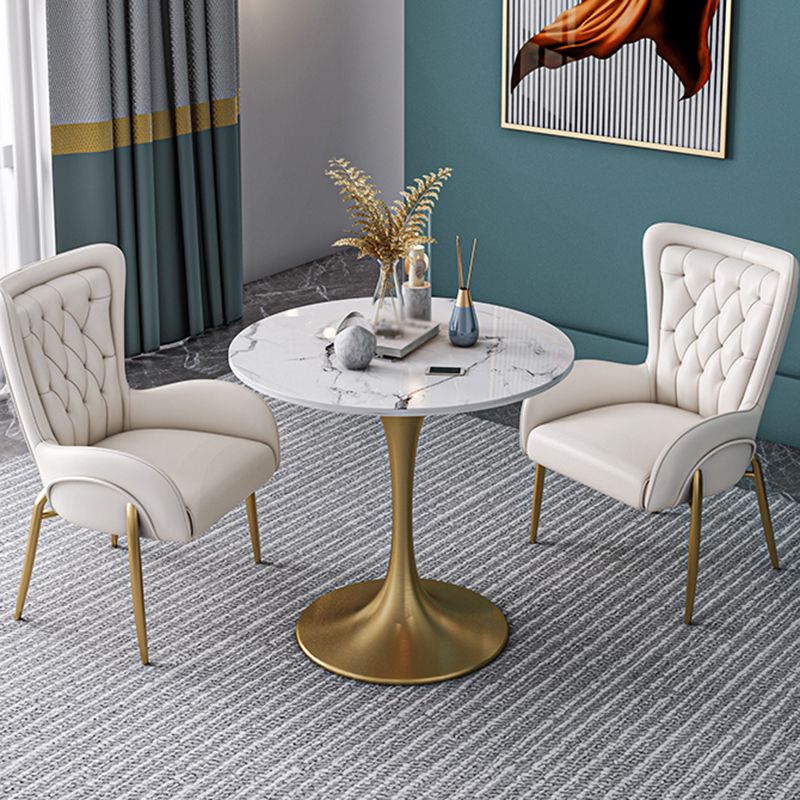 Metal Traditional Luxury Round Table Sintered Stone Table with Tulip Base