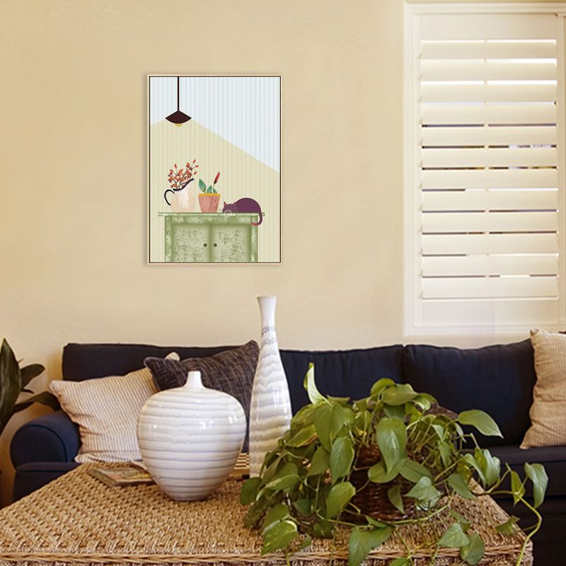 Textured Cat and Potting Painting Canvas Children's Art Wall Print for Guest Room