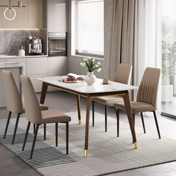 White Contemporary Rectangular Stone Dining Table with 4 Foot