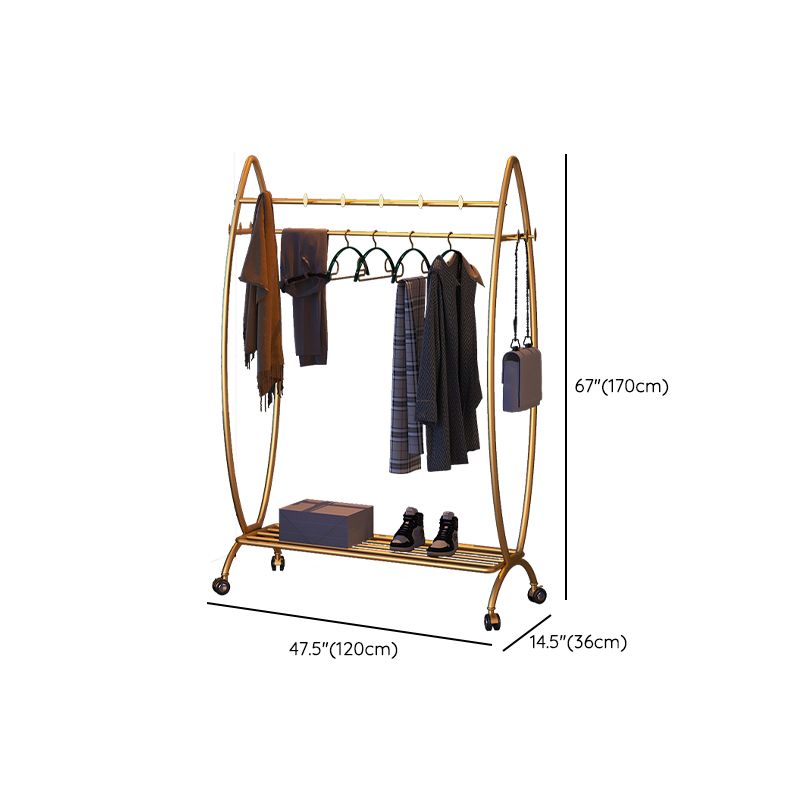 Modern Hanger Free Standing Golden Metal Coat Rack with Storage Shelves