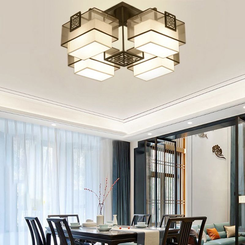 Accesorio de iluminación de montaje empotrado con sombra de tela de estilo chino para sala de estar y comedor