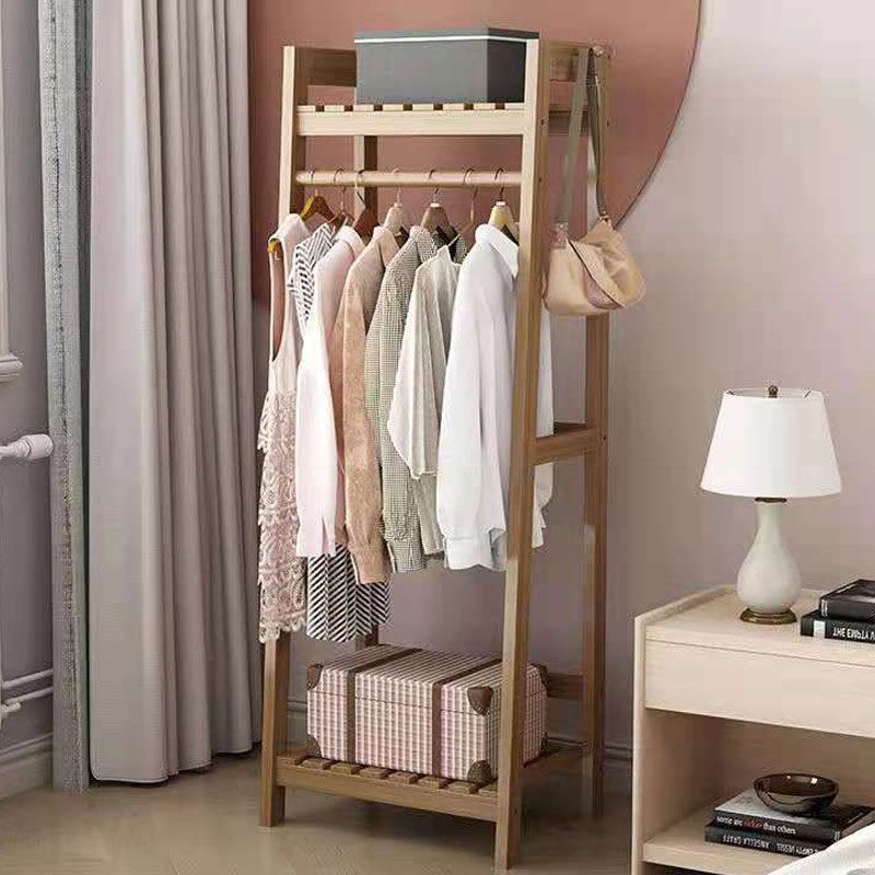 Contemporary Wardrobe Armoire Pine Wood Armoire with Garment Rod for Home