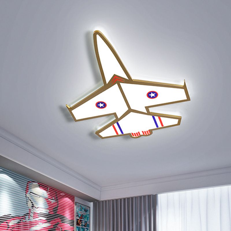 Gold Jet Thin Flush Mounted Ceiling Light Kid Acrylic LED Flushmount Lighting for Boy's Bedroom, Warm/White Light