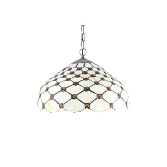 White Single Bulb Pendant Light Tiffany Multicolored Stained Glass Dome Hanging Lamp for Living Room