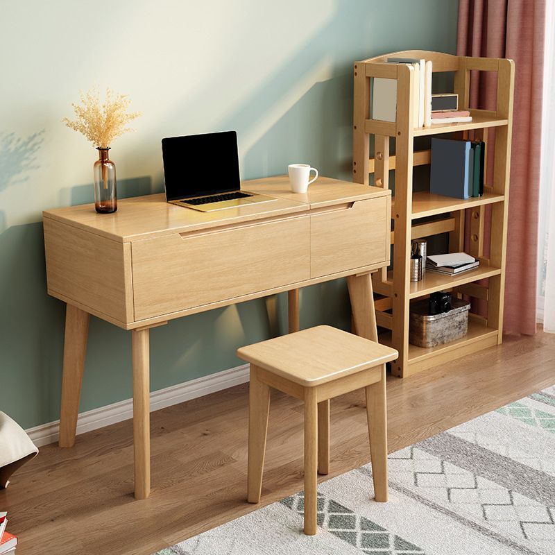 Solid Wood Mirrored Vanity and Stool Scandinavian Dressing Table