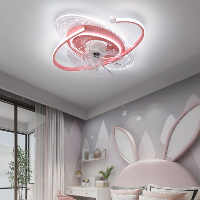 Pink/Blue Ceiling Fan Light Children 7-Blade LED Fan with Light for Bedroom