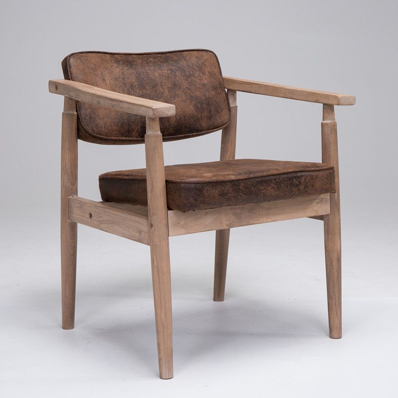 Country Style Indoor Arm Chair Open Back Wood Upholstered Dining Room Chair