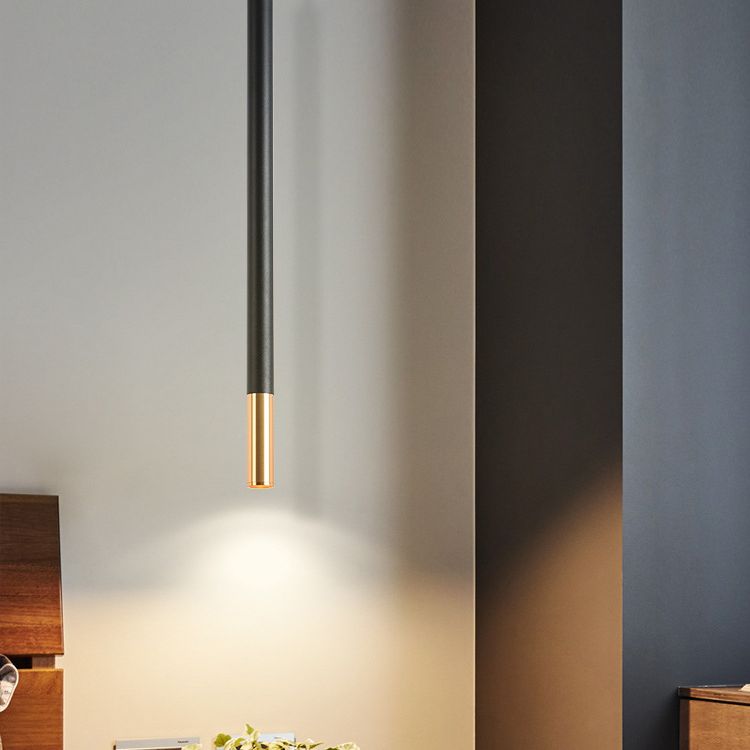Black-Gold Tube LED Pendant Simplicity Aluminum Hanging Light Kit for Dining Room