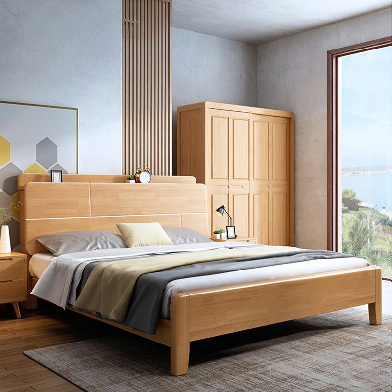 Scandinavian Solid Wood Bed with Headboard 39.37" Tall Standard Bed