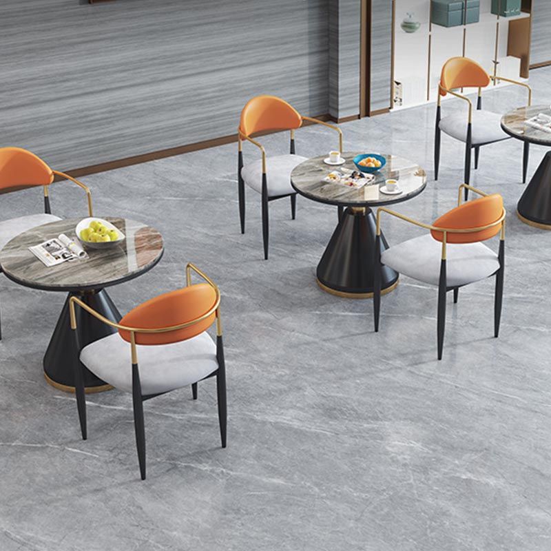 Modern Round Dining Table for Home Glossy Stone Dinette Table with Metal Base