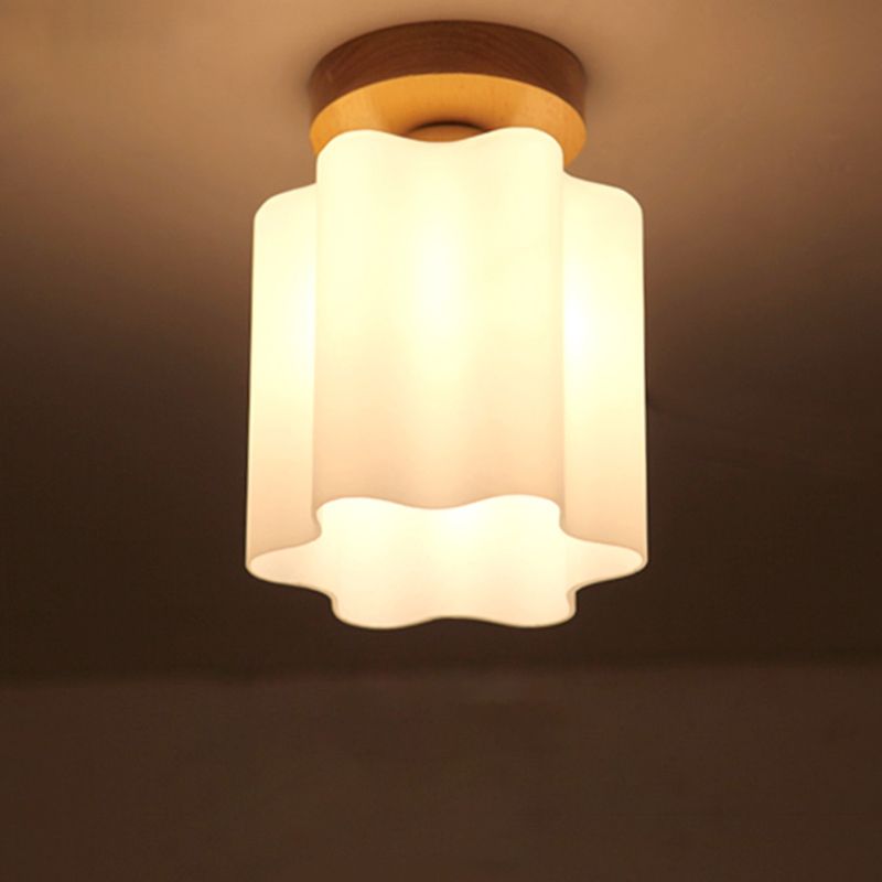 Melkachtige Glas Prisma Floral Plafond Flush Licht Minimalisme 1 Bulb Houten Flushmount Licht voor Corridor