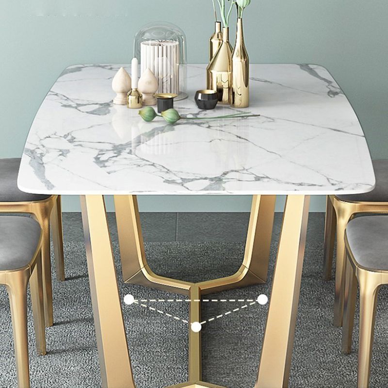 Traditional Luxury Dining Table Sintered Stone Table with Gold Frame for Home