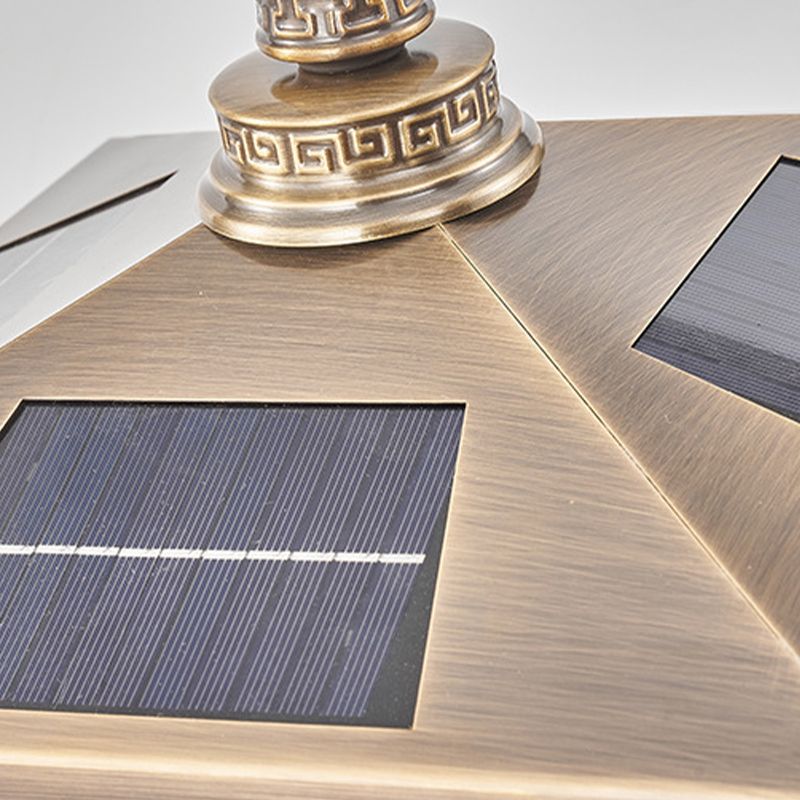 Rectangle Shape Metal Solar Pillar Lamp Modern Style 1 Light Outdoor Light in Bronze