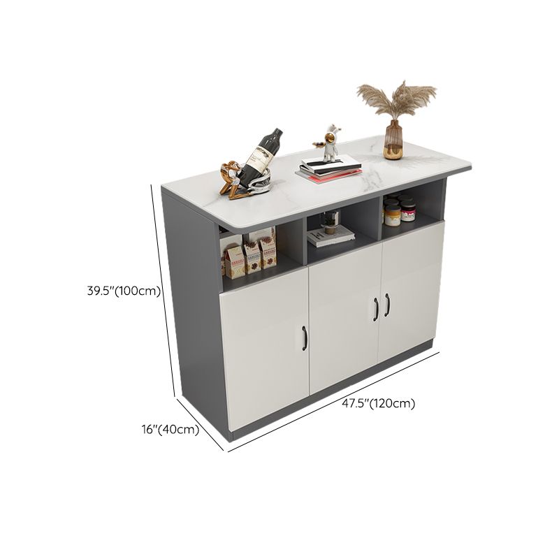 Modern Rectangle White Top Bar Dining Table with Storage for Living Room