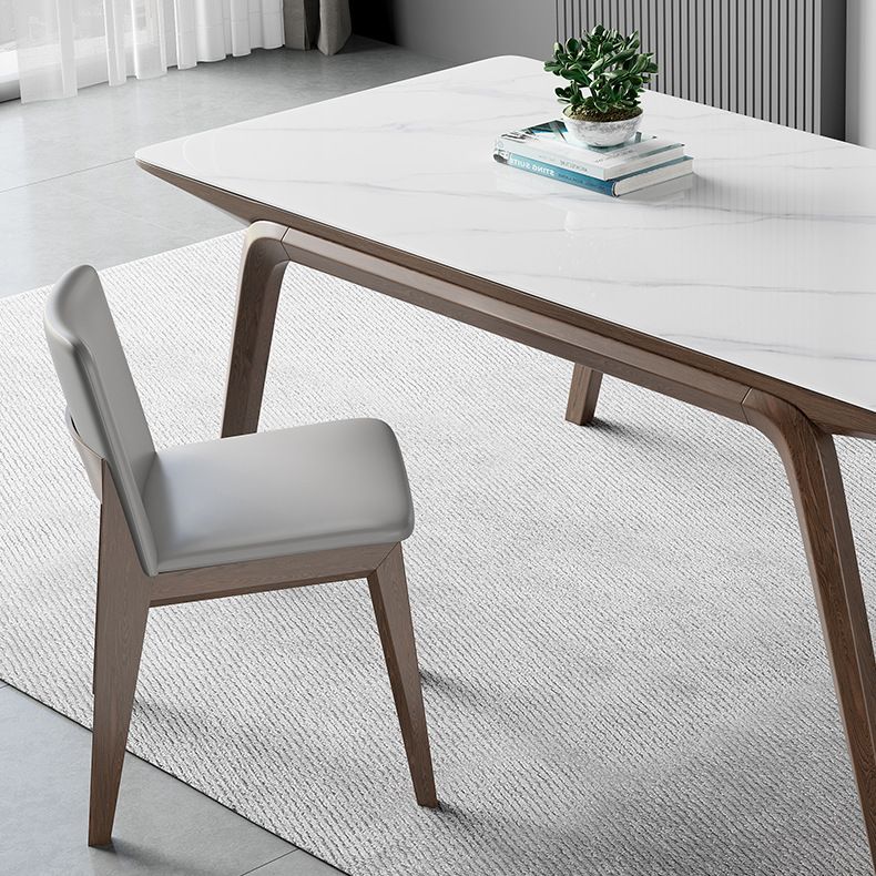 Industrial Rectangle Dining Table Sintered Stone Table with Wooden Legs
