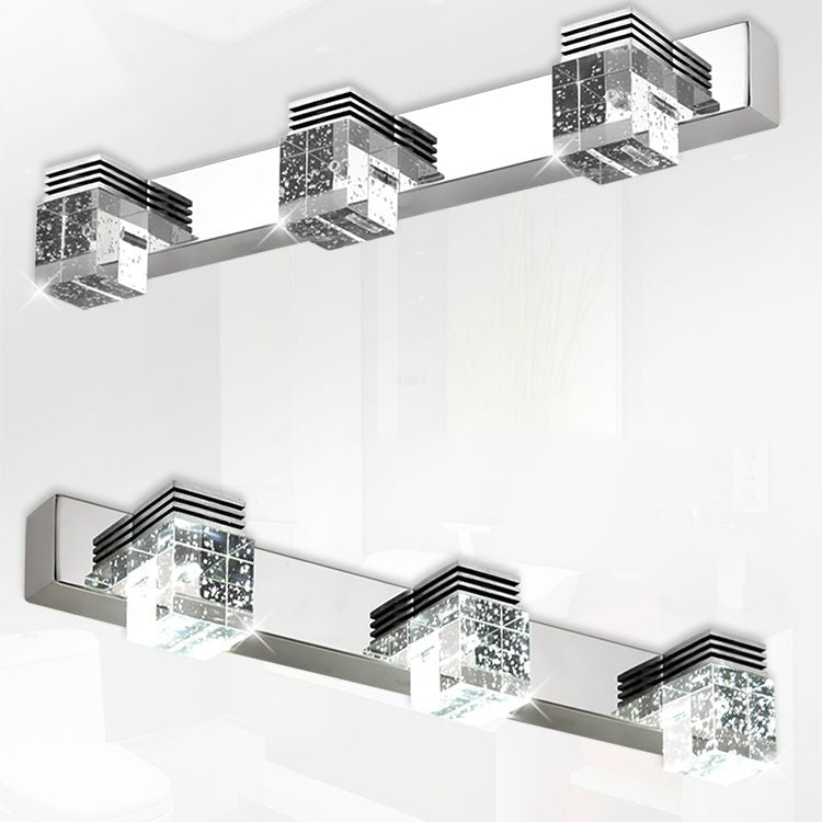 Stainless Steel Siding Vanity Sconce Bubble Crystal Block Vanity Light above Mirror for Bathroom